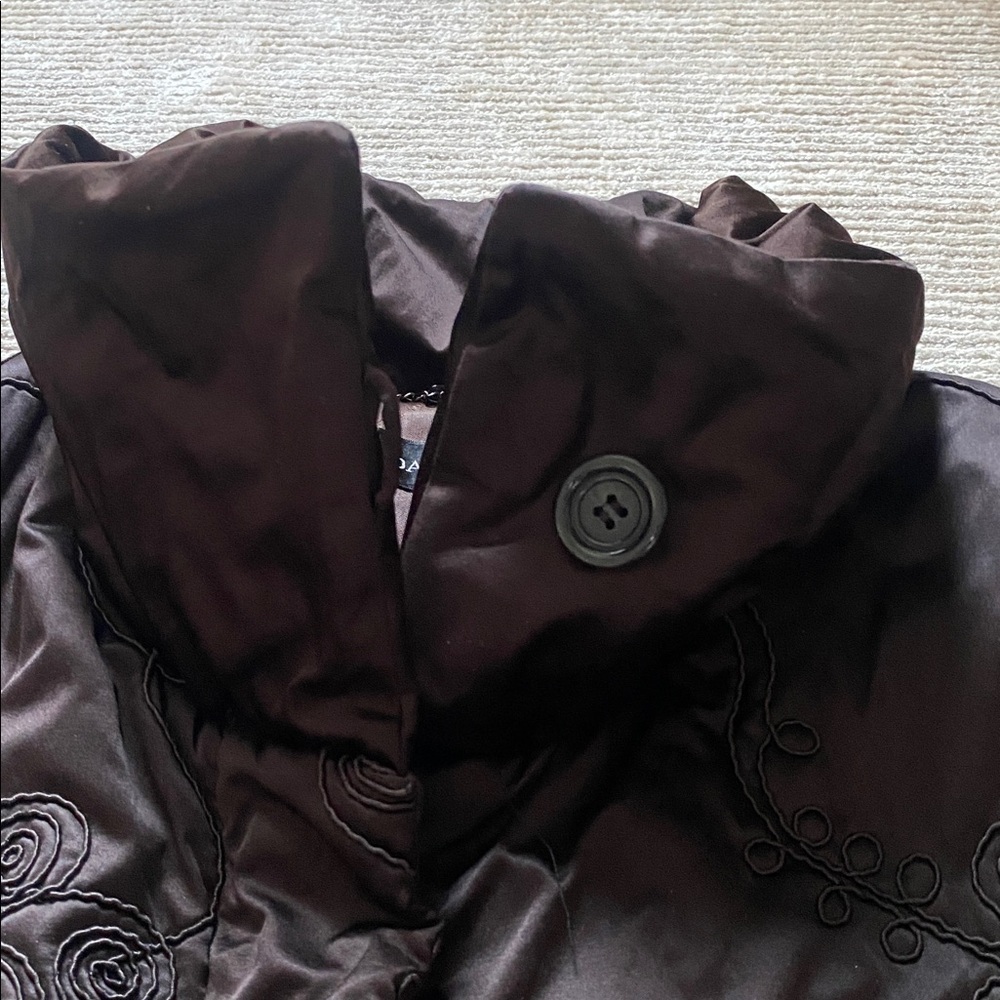 Dana Buchman Embroidered Brown Cotton Blend Puffer Coat Jacket Size L - Picture 3 of 8